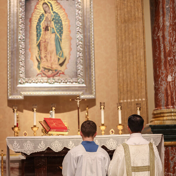 600x600 - staff addition deacon kabat - back shot of deacon and altar server son kneeling in front of altar and tilma Photos Deacon Chris at the Shrine
