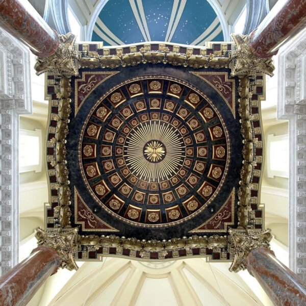 altar-roof-interior-church-shrine-our-lady-guadalupe-church-la-crosse-wisconsin-gallery Decorative ceiling in the church of Our Lady of Guadalupe Shrine in La Crosse, Wisconsin.