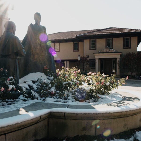 winter-plaza-juan-diego-tilma-statue-shrine-our-lady-guadalupe-church-la-crosse-wisconsin-gallery Snow covered statue of Juan Diego in the courtyard of Our Lady of Guadalupe Shrine in La Crosse, Wisconsin.