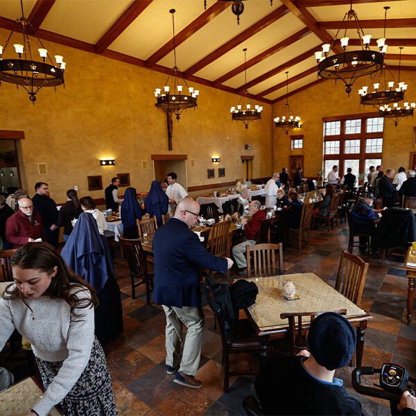 Staff and volunteers enjoying each other's company and food during the chili cookoff in the beautiful warmth of the Shrine cafe. Staff and volunteers enjoying each other's company and food during the chili cookoff in the beautiful warmth of the Shrine cafe.