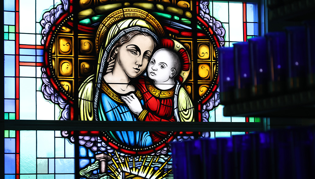 Mother of Good Council stained glass window