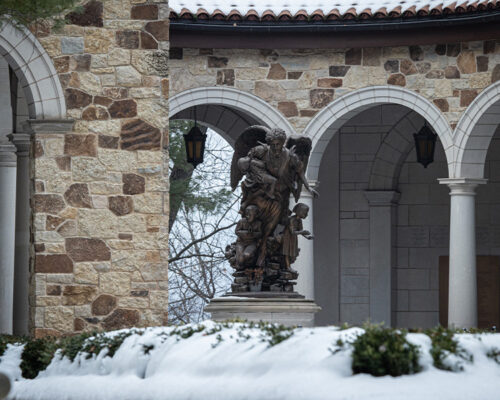 Snow on Memorial to the Unborn - Guadalupe Shrine Snow on Memorial to the Unborn - Guadalupe Shrine