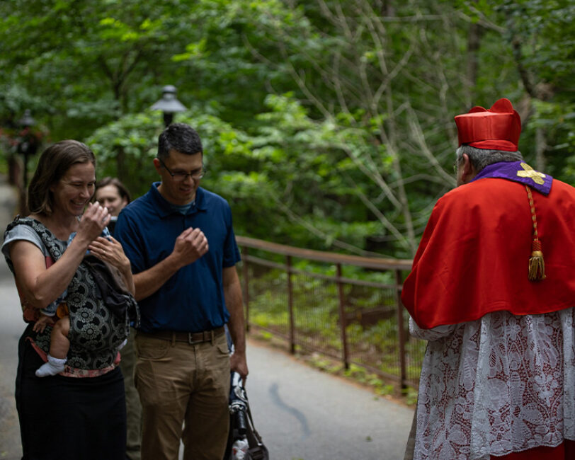 Couple getting blessed on the pilgrim path Couple getting blessed on the pilgrim path