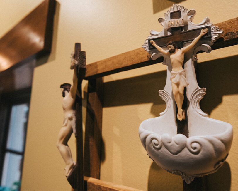 Holy water font with Christ on the Cross Holy water font with Christ on the Cross