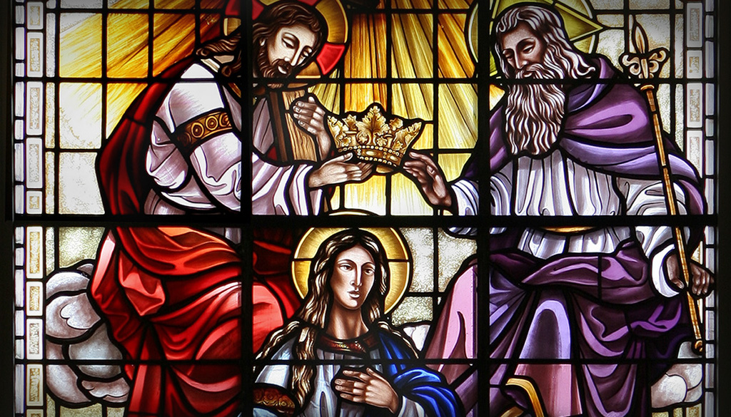 Coronation of the Blessed Virgin Mary Stained glass window at the Guadalupe Shrine