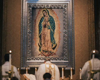Cardinal-Burke-and-the-Tilma-Mosaic-at-the-Guadalupe-Shrine-in-La-Crosse Cardinal-Burke-and-the-Tilma-Mosaic-at-the-Guadalupe-Shrine-in-La-Crosse