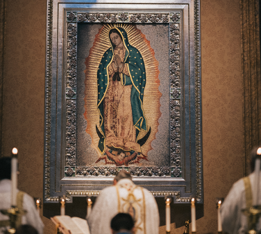 Cardinal-Burke-and-the-Tilma-Mosaic-at-the-Guadalupe-Shrine-in-La-Crosse